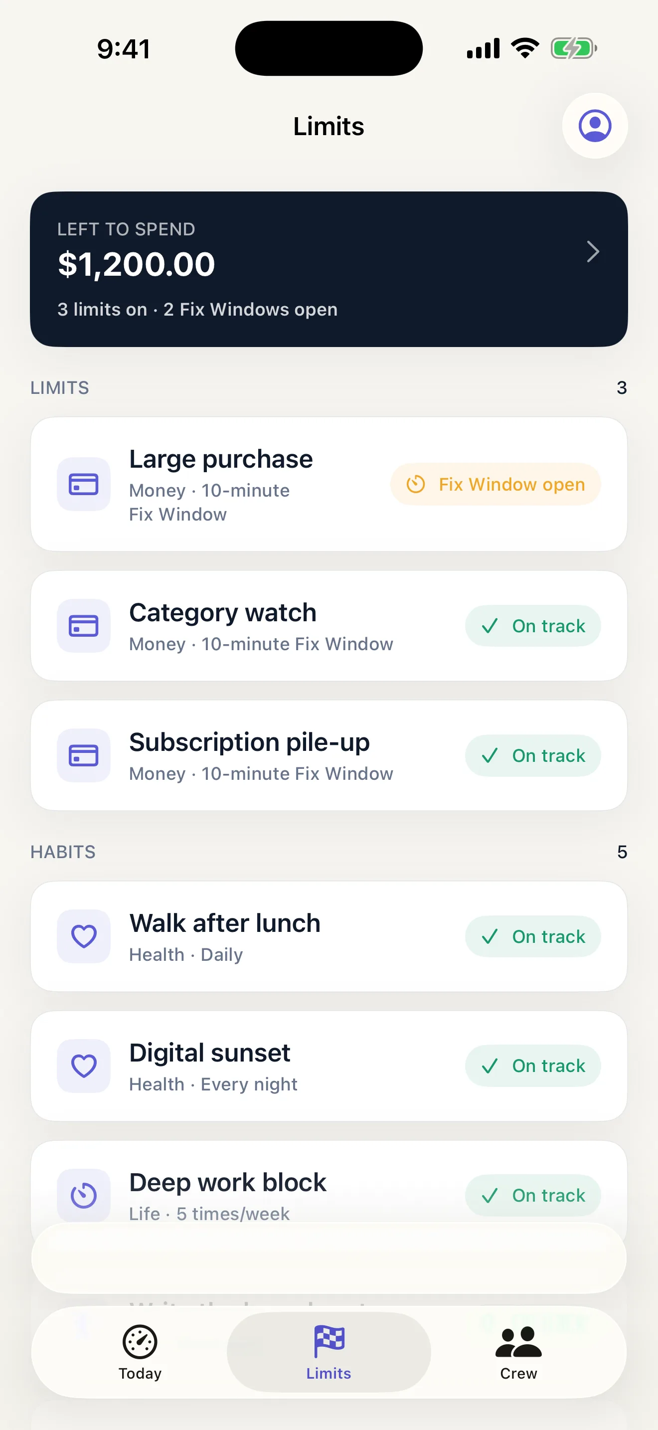 Money feature screen in Accountability Quest