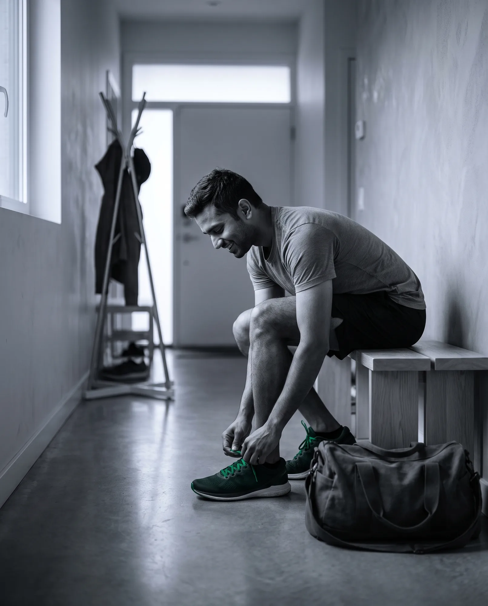 A person getting ready for a morning health routine